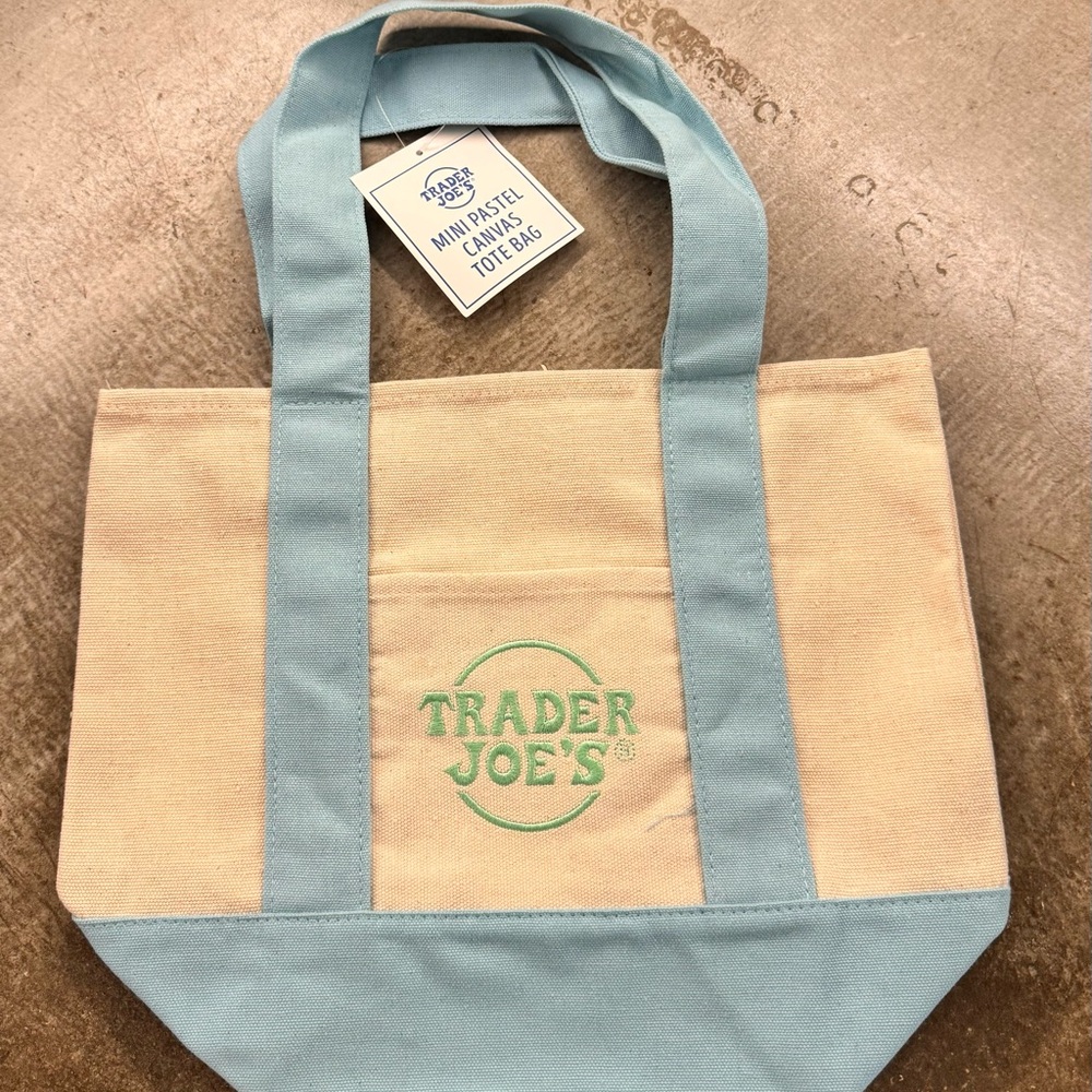 Trader Joe's Cream and Light Blue Canvas Tote
